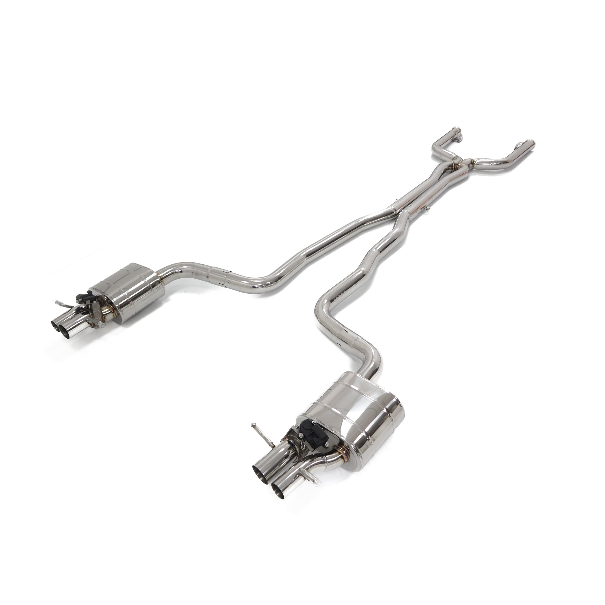 C63s stainless steel exhaust system with dual mufflers and pipes