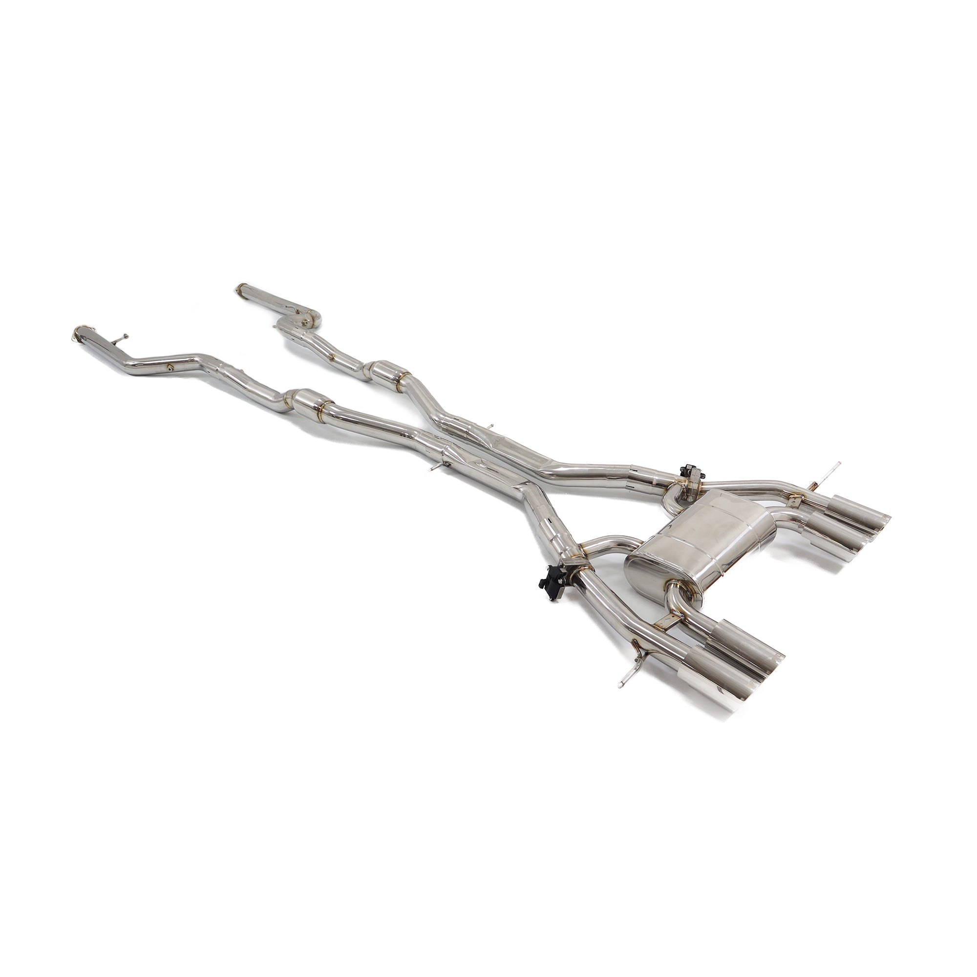 Stainless steel exhaust system with multiple pipes and mufflers