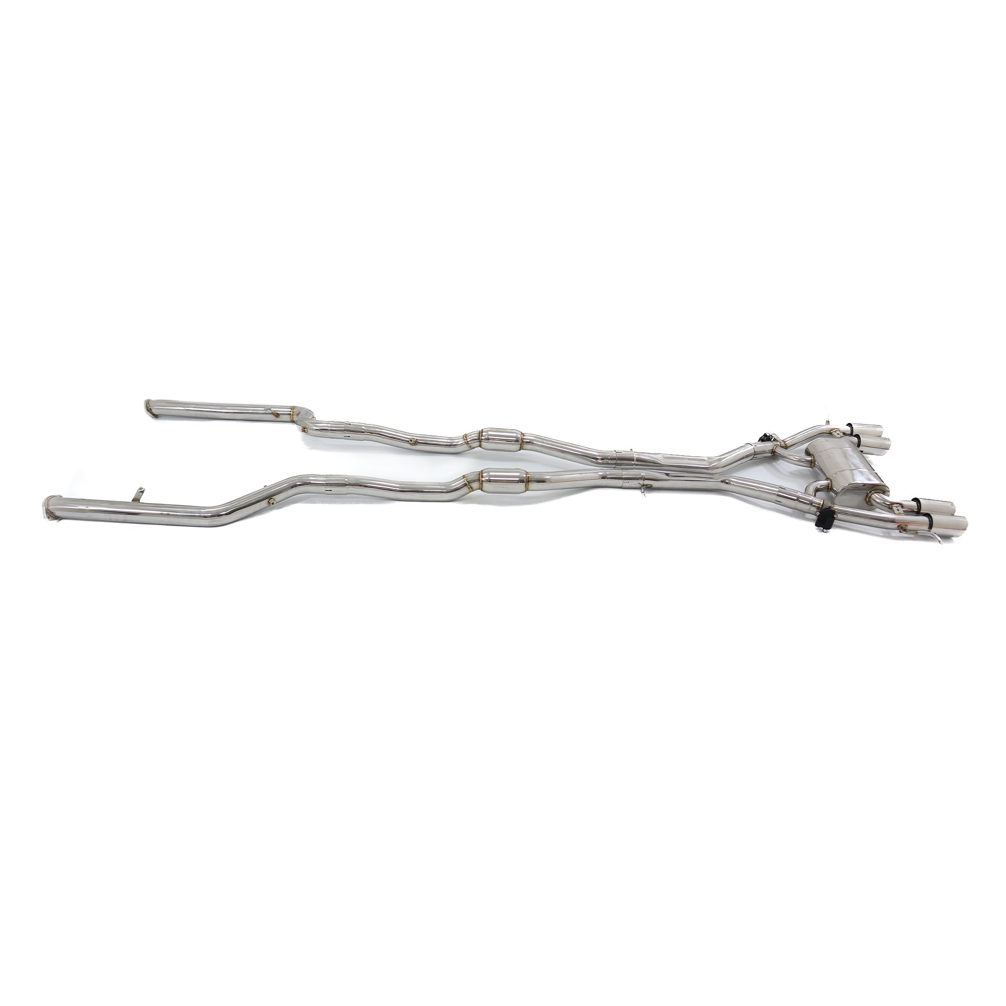 Stainless steel performance exhaust system with multiple mufflers