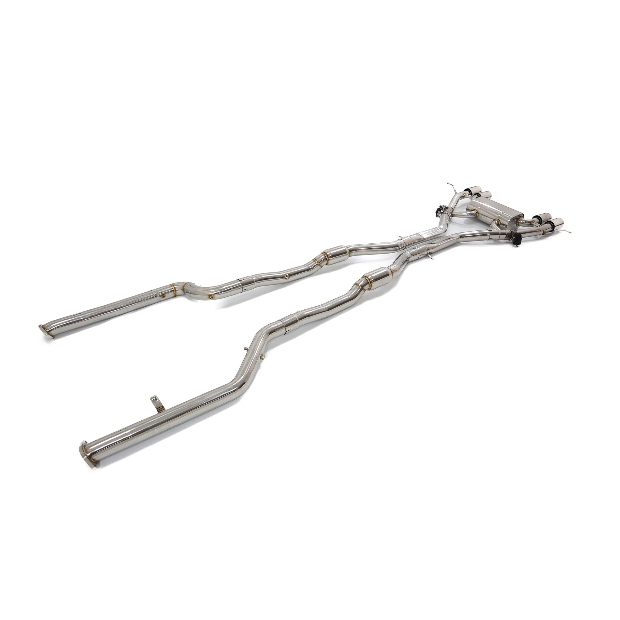 Stainless steel performance exhaust system with multiple mufflers