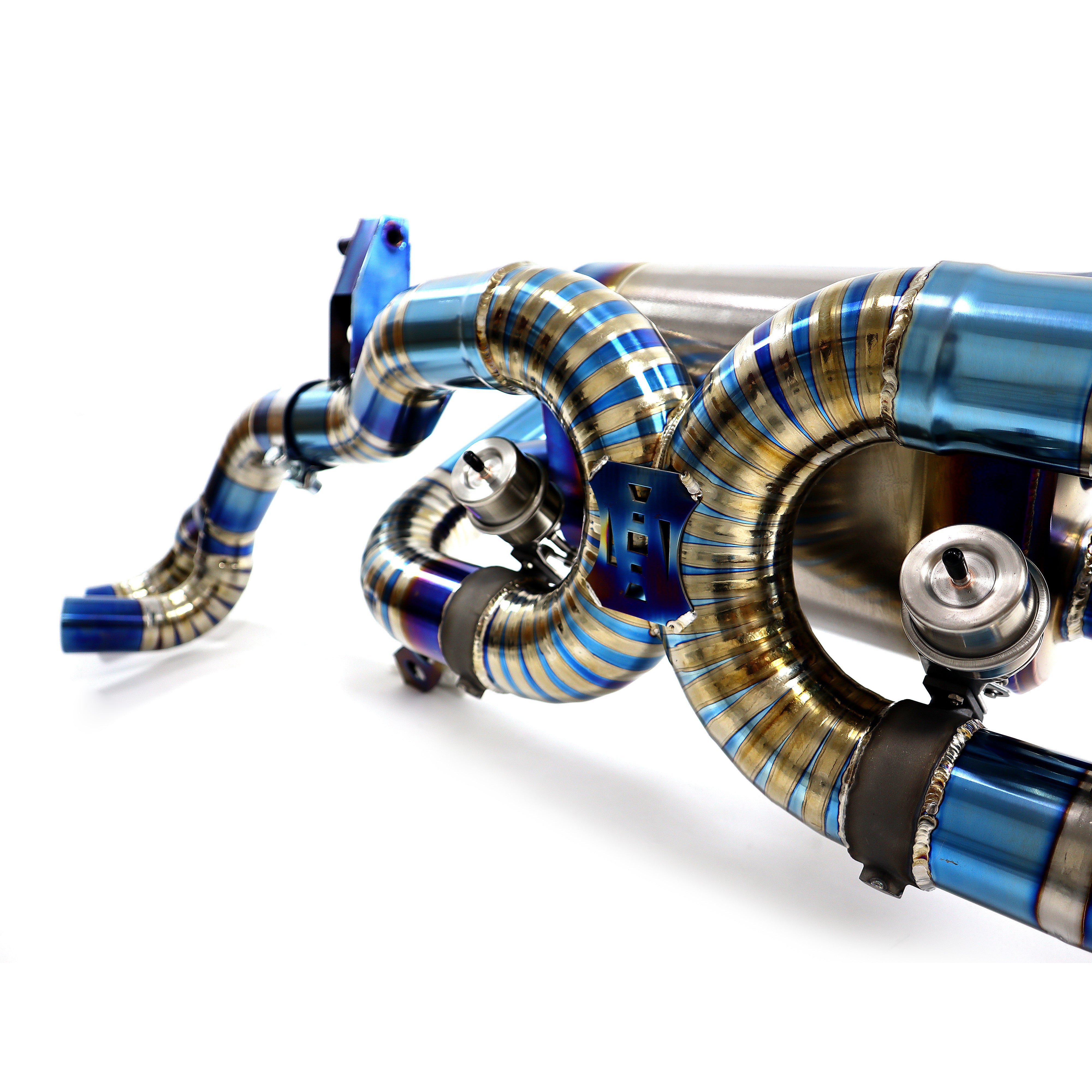 Metallic blue and silver titanium exhaust for huracán lp580 lp610