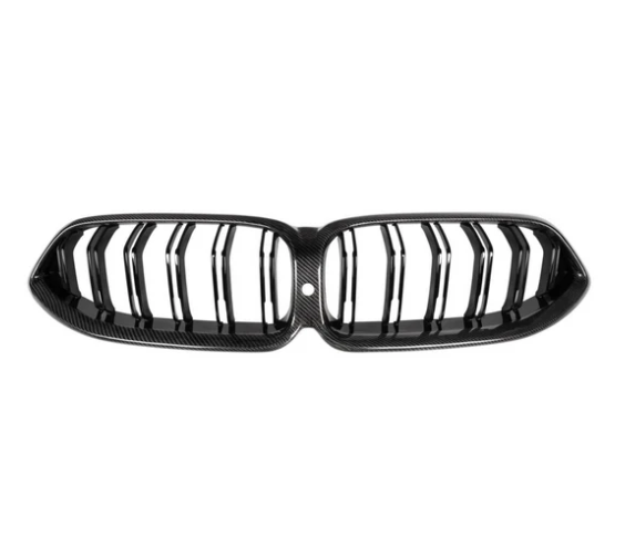 Bmw front grille with vertical slats in dry carbon fiber