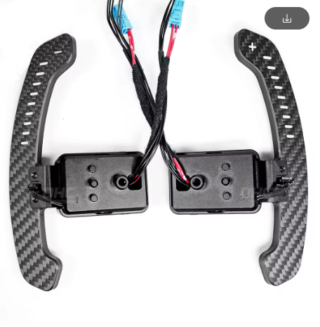 Carbon fiber paddle shifters with wiring and control boxes