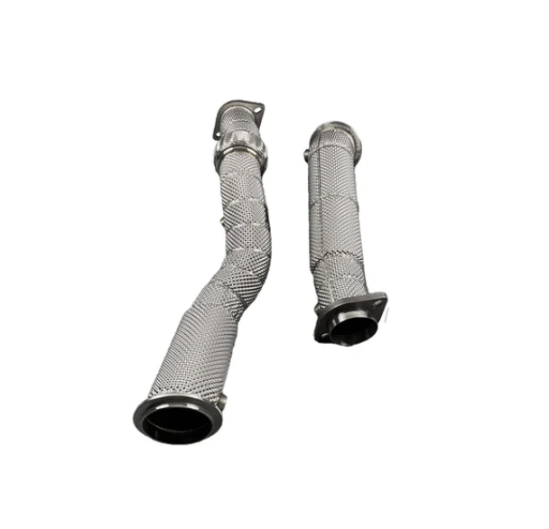 S58 catless downpipes with flexible sections and flanged ends