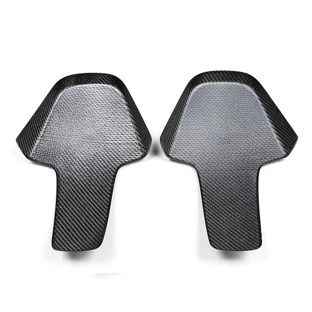 Carbon fiber car seat side panels with cutouts in dry carbon finish