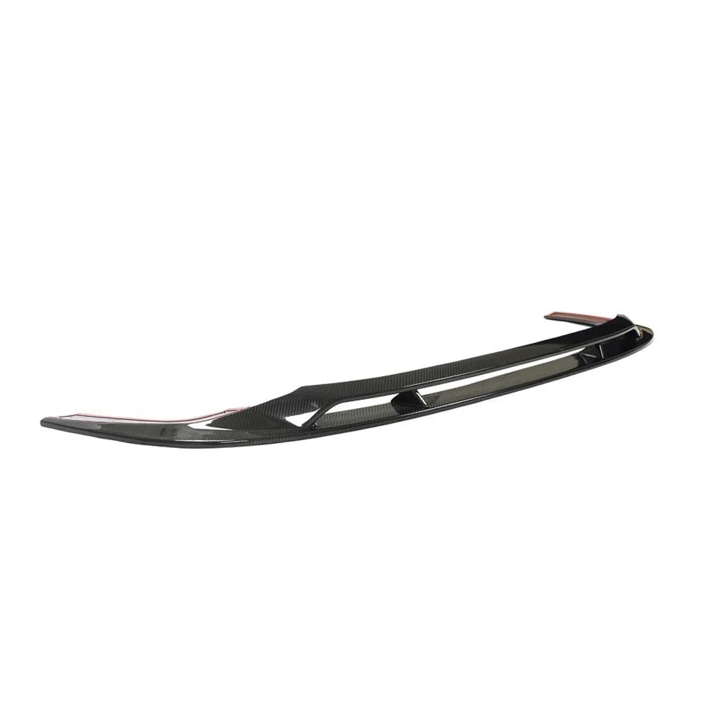 Curved black dry carbon fiber car spoiler with cutout design