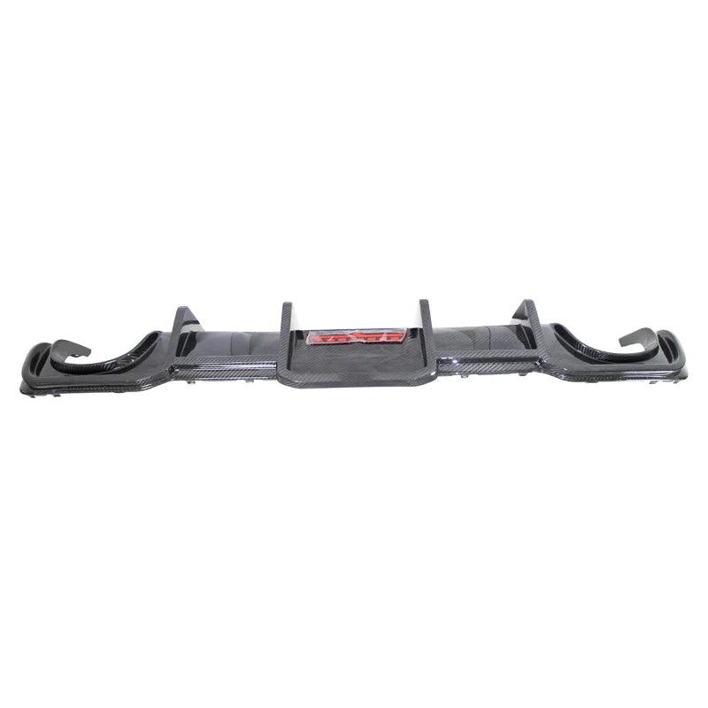 Carbon fiber rear diffuser with curved ends and central section