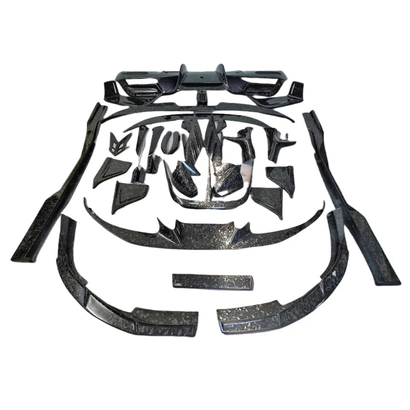 Car body kit with carbon fiber and fiberglass components